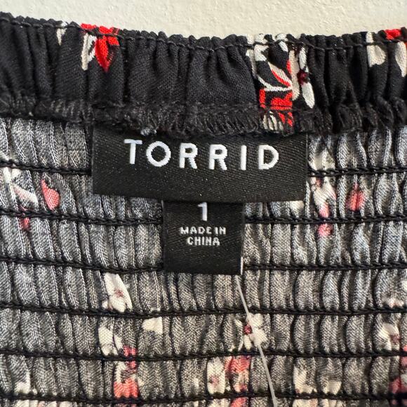 New Torrid Tea Length Challis Square Neck Dress Black Smocked Pocket Strap Sz 1X - Picture 8 of 12